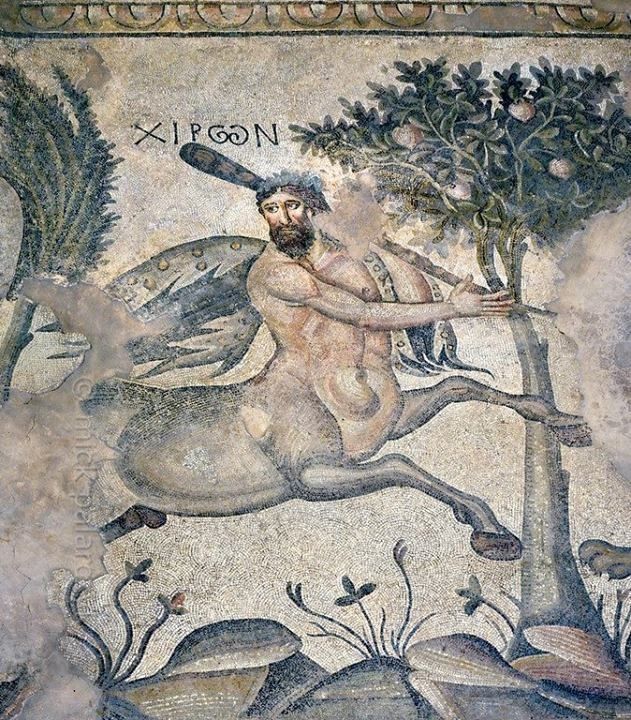Quíron retratado mosaico encontrado em Edessa, do sec Vou VI